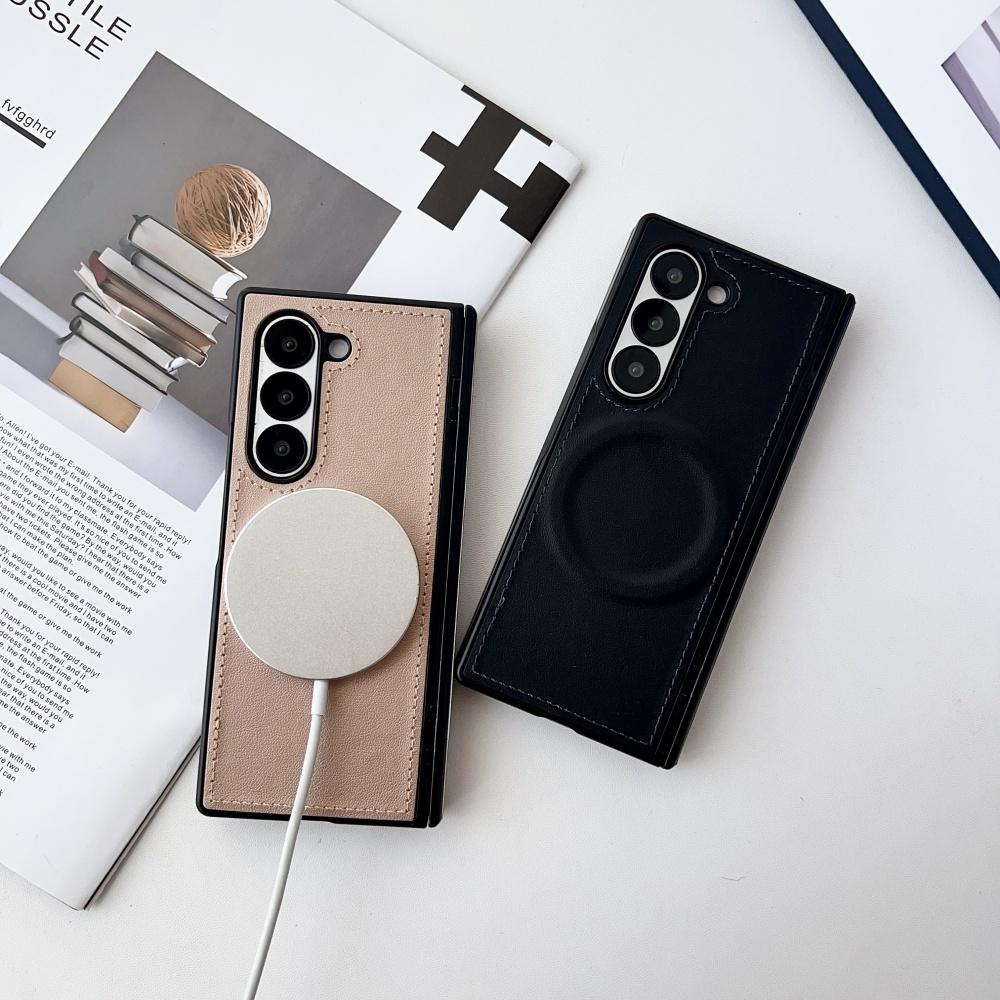 Luxury Leather Matte Shockproof Case for Samsung Galaxy Z Fold 7 6 5 4 3 Fold7 Zfold Magnetic Wireless Charging Business Cover