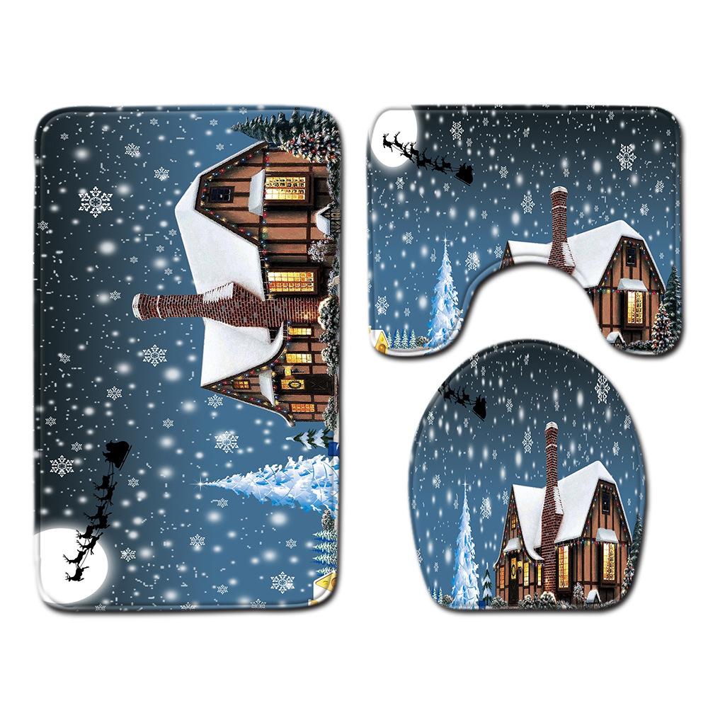 Christmas Bathroom Floor Mat Toilet Three-Piece Set