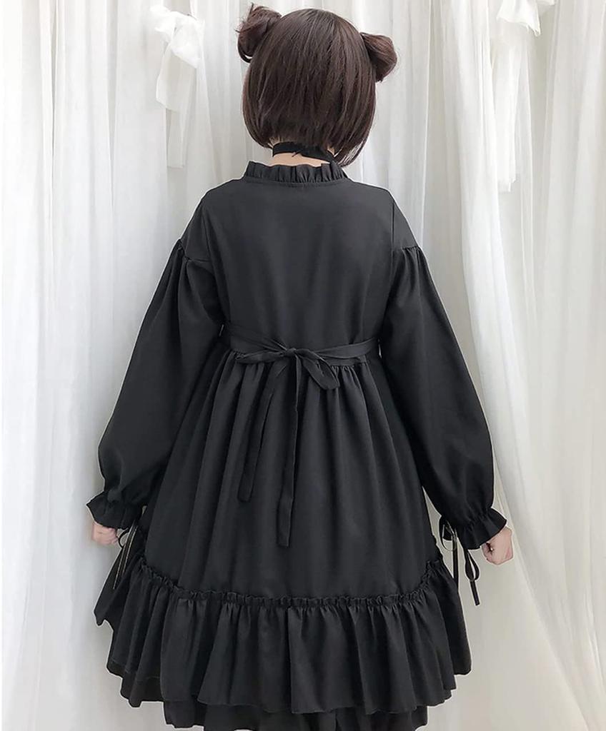 Milky Time Women's Black Lolita Gothic Lolita Dress with Crescent Moon Design, Long Sleeves, Medium Size, Cosplay Costume