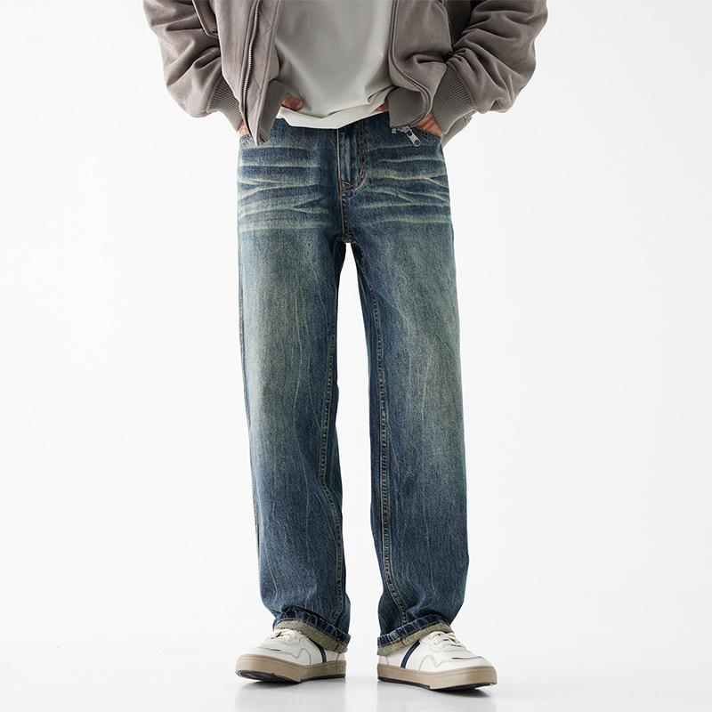 American high street retro jeans men's straight wide-leg pants trendy brand loose casual long pants new denim men's pants