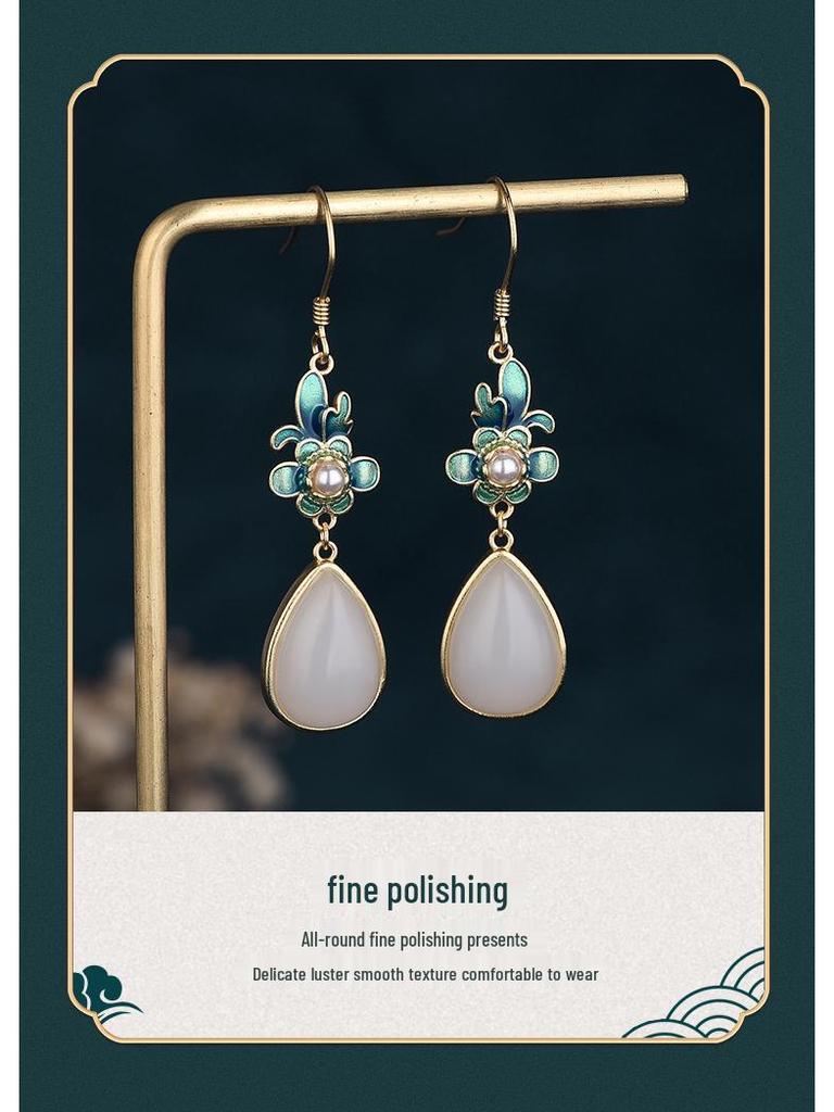 Klassische National Trend Jade & 925 Silber Ohrstecker