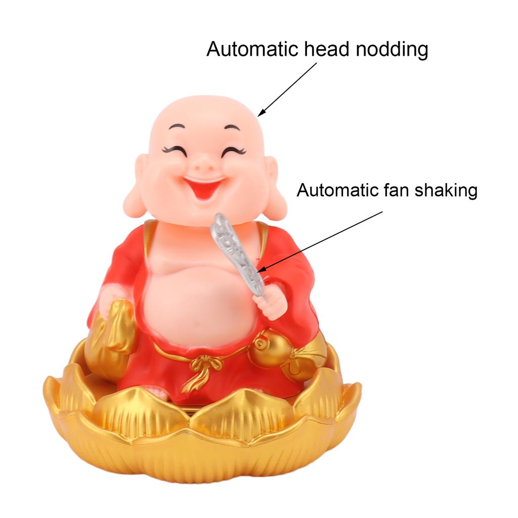 Solar Buddha Statue Solar Nodding Maitreya Car Ornament Decoration Shaking Head Toy for Wealth and Fortune