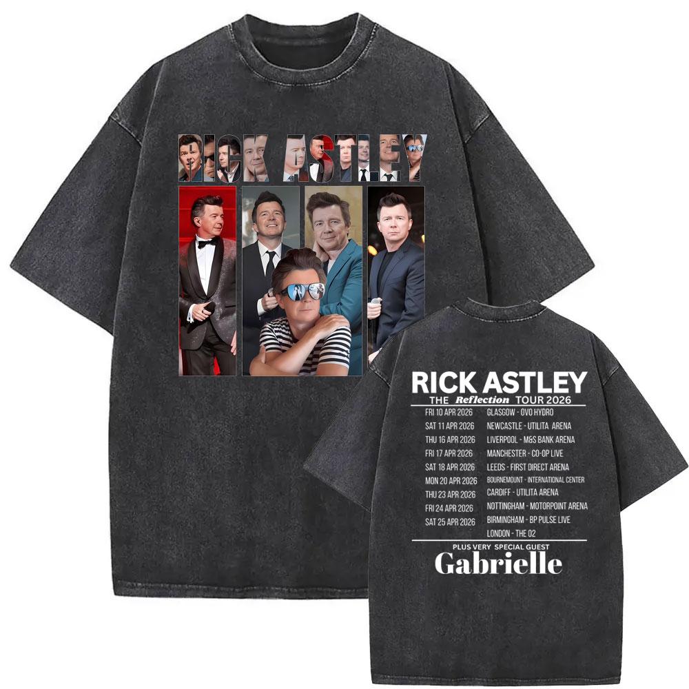 Rick Astley Reflection Tour Print T Shirts Mens Clothing Washed Oversized Tshirts Vintage Short Sleeve T Shirt Streetwear
