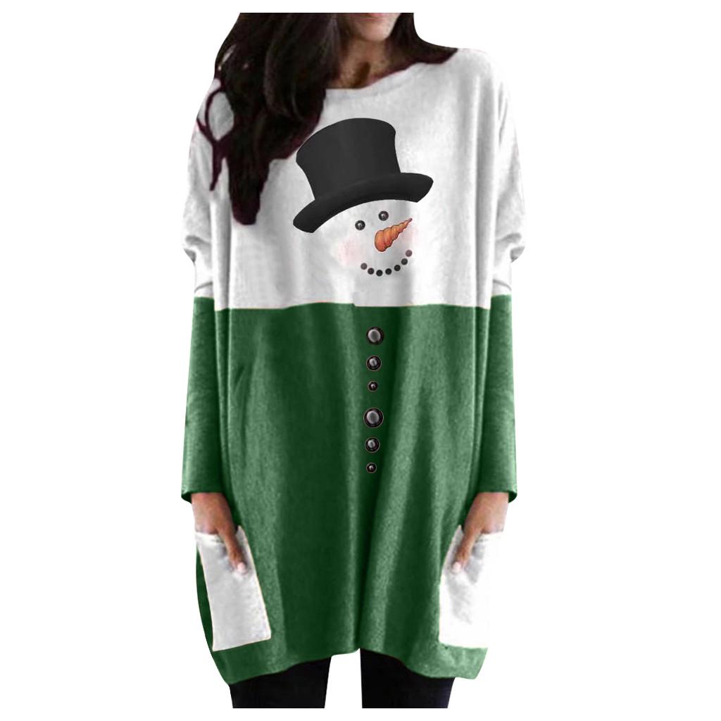 Plus Size Women Long Sleeve Christmas Printed Tops Tee T-Shirt Blouse
