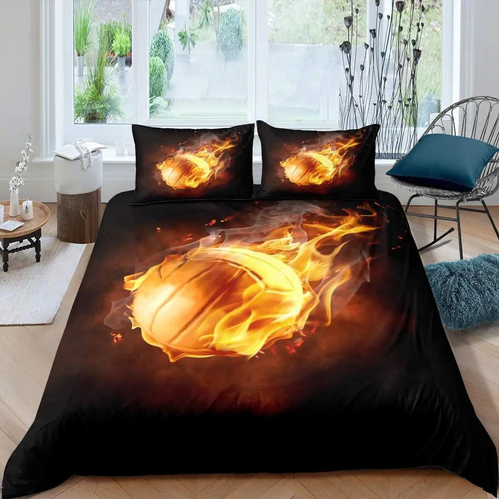 Voleybal Soft Duvet Cover Set Microfiber Sports Bal Theme Fire Plus Water Blend Voleybal Twin Beding Set Double Quen King-Sized Dimensionsd Dimensions