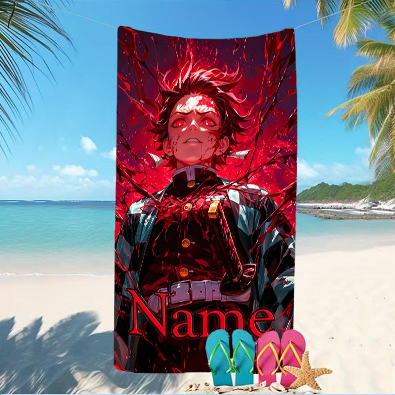 Customizable Personalized Beach Towels Demon Slayer Tanjiro Themed designs.Suitable for the Beach, Yoga, Sports;ideal As Beach Accessories