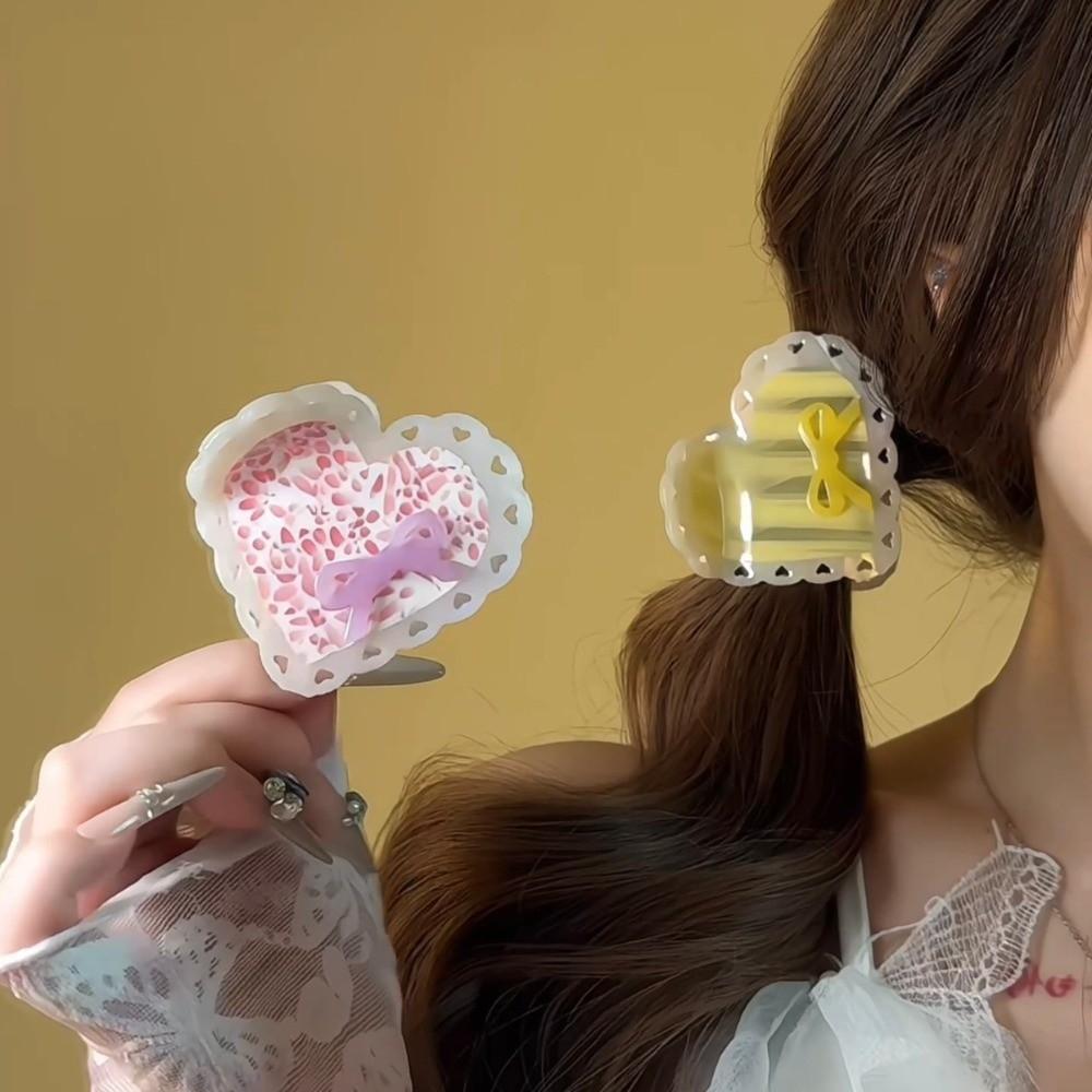 Stripe Heart Shark Clip Elegant Bow Hair Claw Fashion Acetic Acid Hair Claw Girls