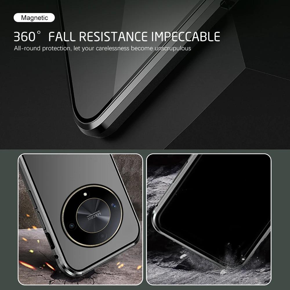 Capa Metálica Magnética Para Huawei Honor X9b X9a X9c 5G X40 X50 X60 Pro Capa de Vidro Temperado de Dupla Face
