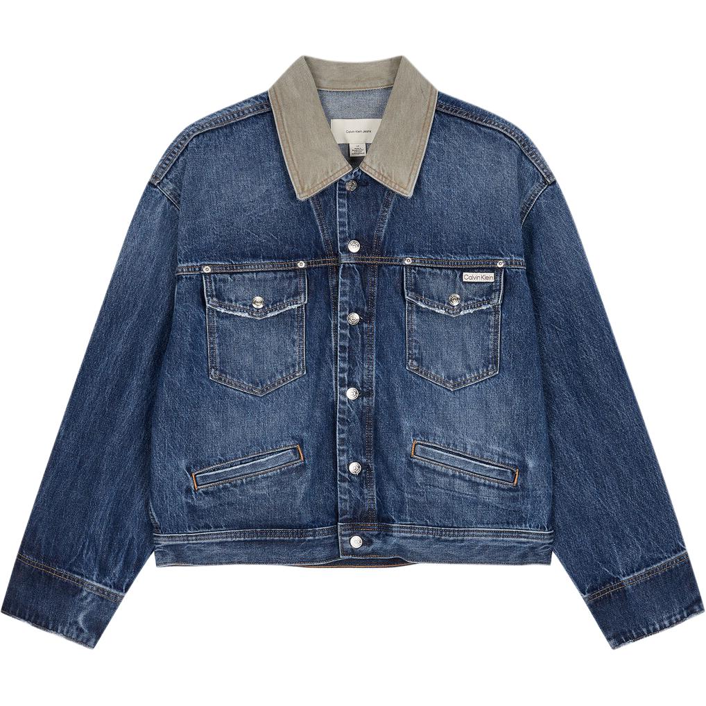 

Calvin Klein 80s Casual Comfortable Simple Long Sleeve Denim Jacket Men jackets Dark-Blue 4RB990G-RG8 L