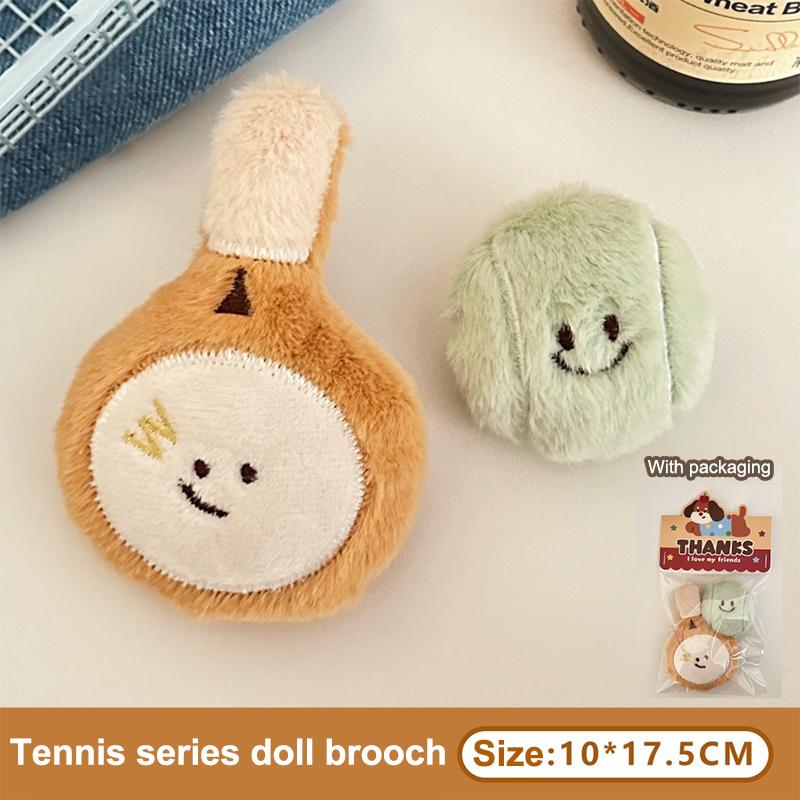 Cartoon Plush Badminton Tennis Keychain Fluffy Cute Creative Soft Stuffed Doll Brooch Backpack Pendant Decorative Accessories
