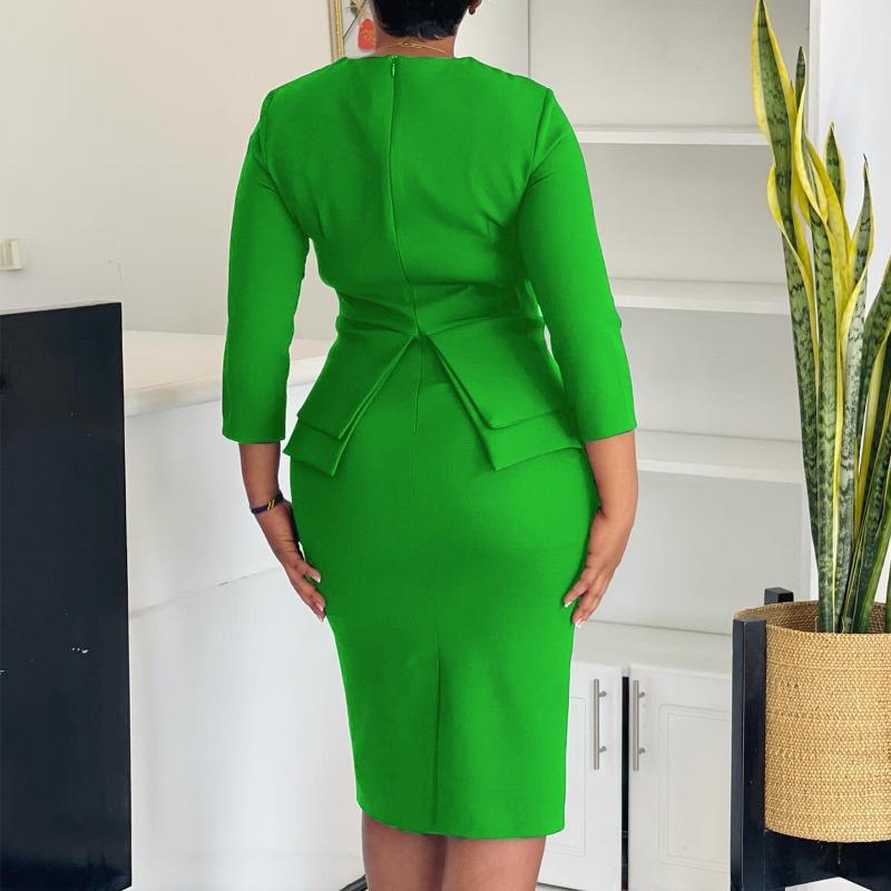 Women's Autumn New Fashion Temperament Elegant Solid Color Ruffled Edge Wrapped Buttock Dress