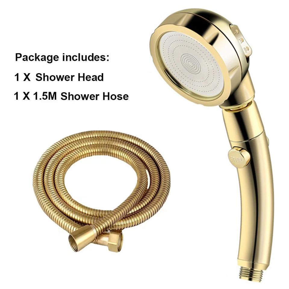 Golden 3 Modes High Pressure Shower Head Set With Hose and Holder Large Flow Rainfall Handheld Shower Faucet Bathroom Accessoies