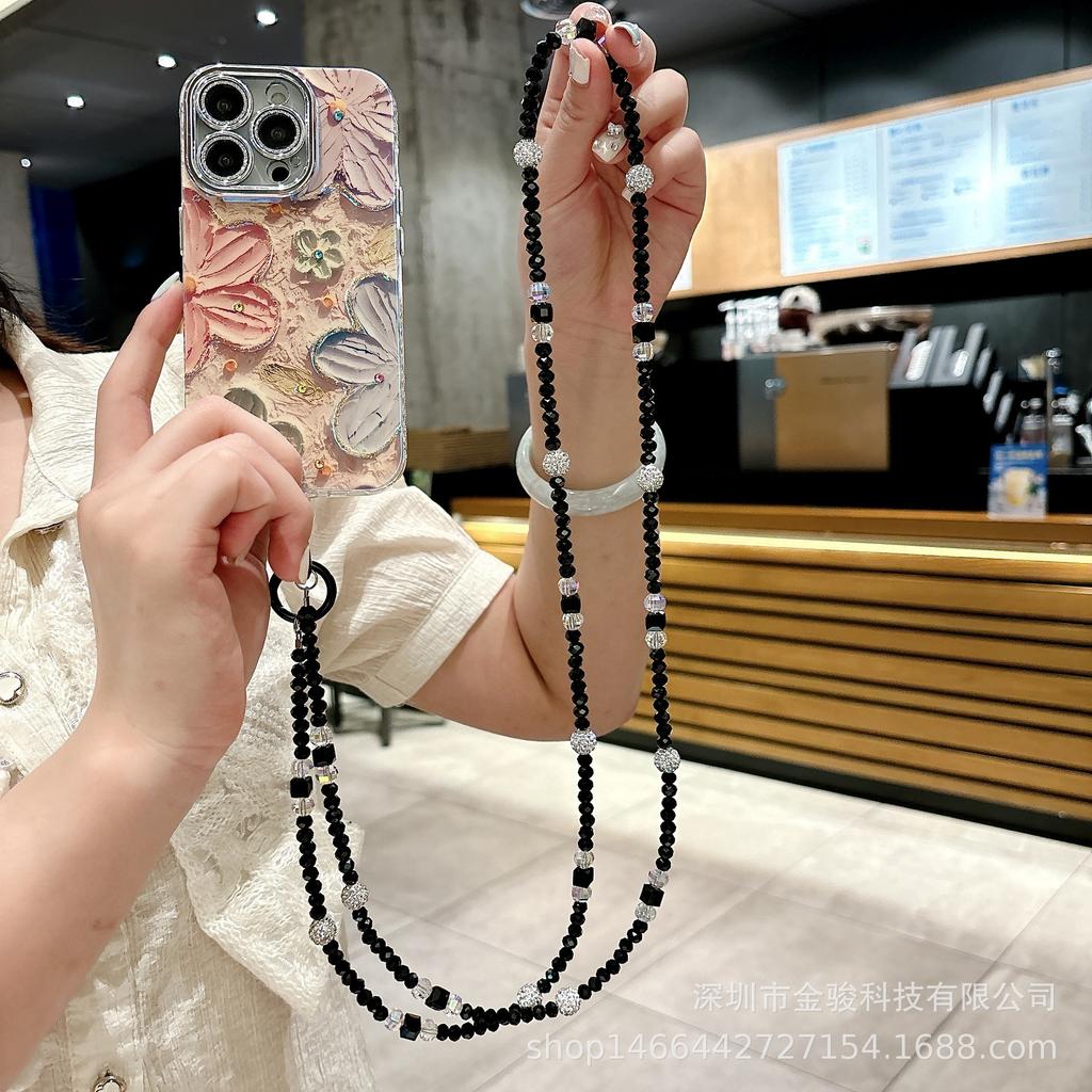 Crossbody Phone Chain Crystal Beads Shiny Diamond Ball New Chinese Style Bag Long Strap Neck Hanging Anti-theft Chain for Women