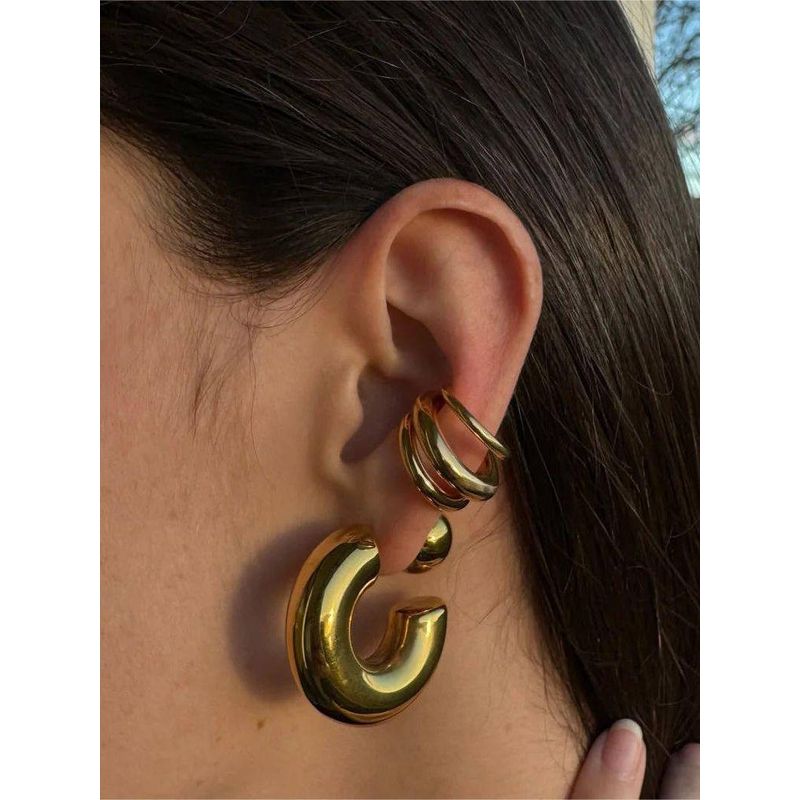 Fashion Ins Style Classic Simple Easiest for Match Titanium Steel Gold-Plated Three-Layer Ear Clip Fancy Earrings Ear Clip Without Pierced Ears