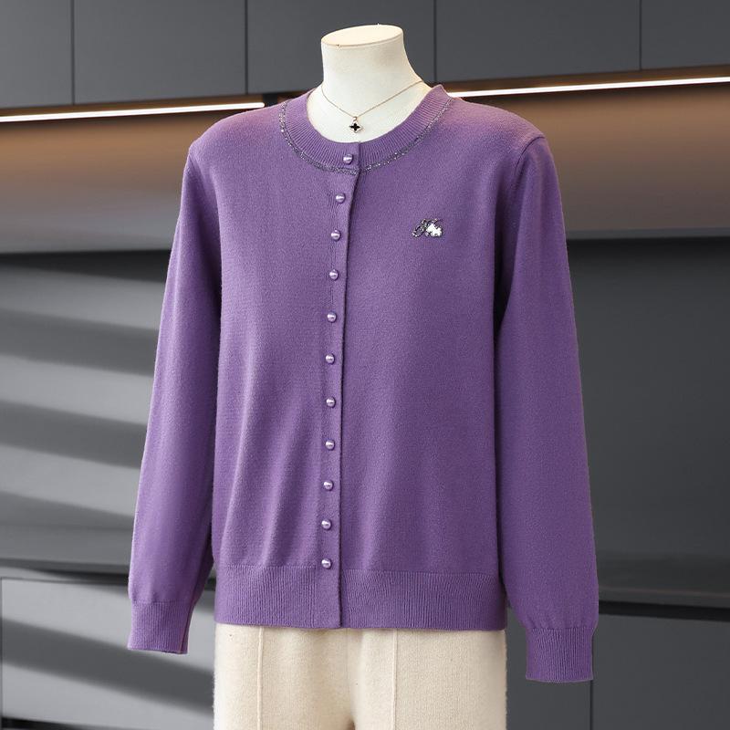 

Elegant Long-Sleeve Knit Cardigan for Middle-Aged Women, Perfect for Spring & Autumn XL (suggested for up to 115 lbs)
