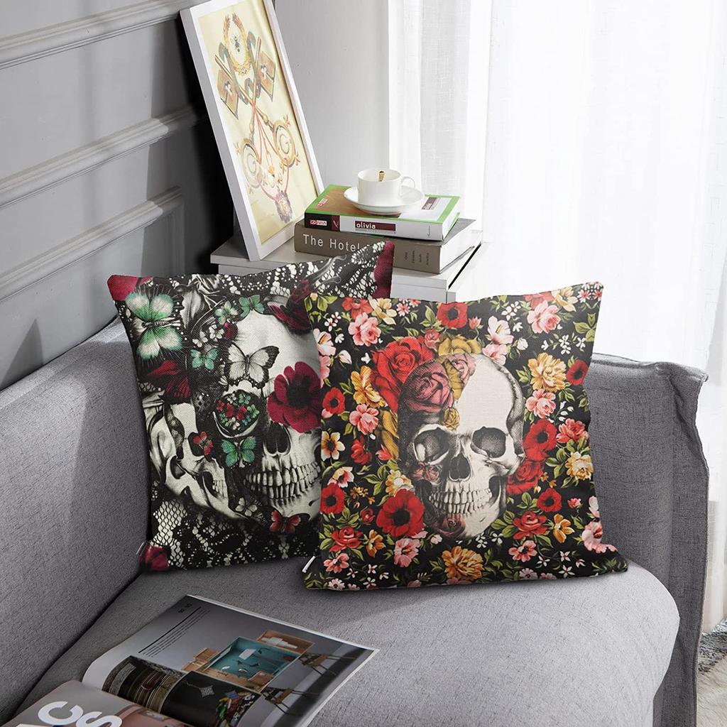 Halloween Pillowcase Skeleton Witch Pattern Line Print Bedroom Living Room Decoration Pillowcase