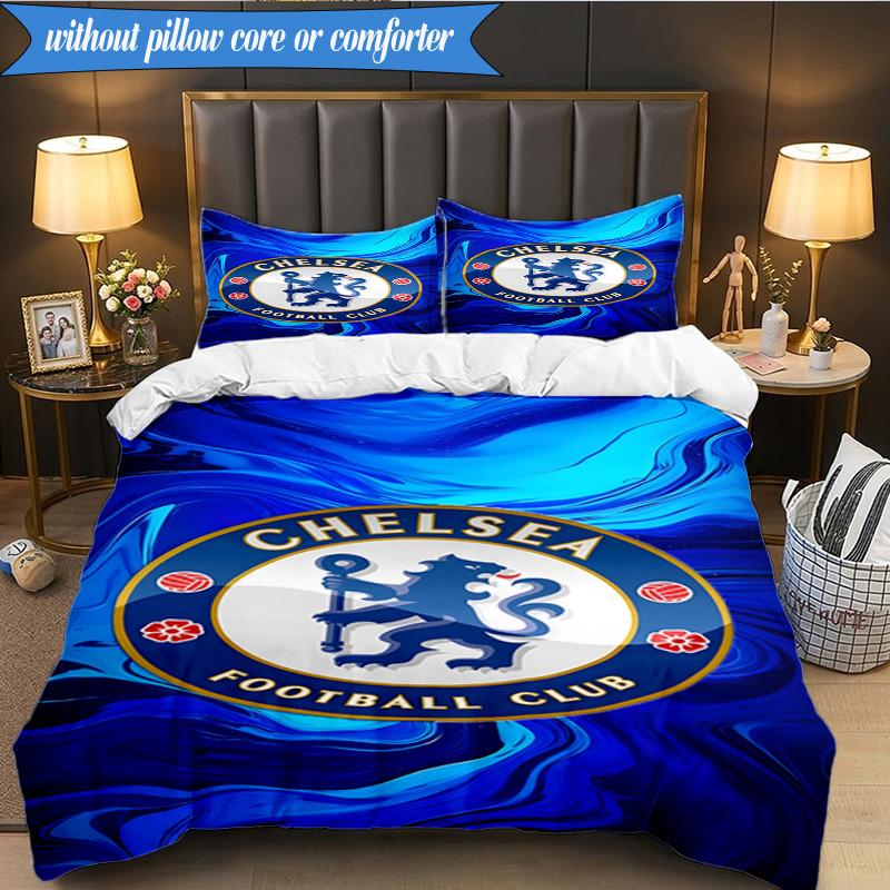 3PCS Chelsea Fc  Printed Soft Bedding Set,Including 1pc Duvet Cover And 2pcs Pillowcases Perfect for Bedroom, Dormitory, Fan Gift