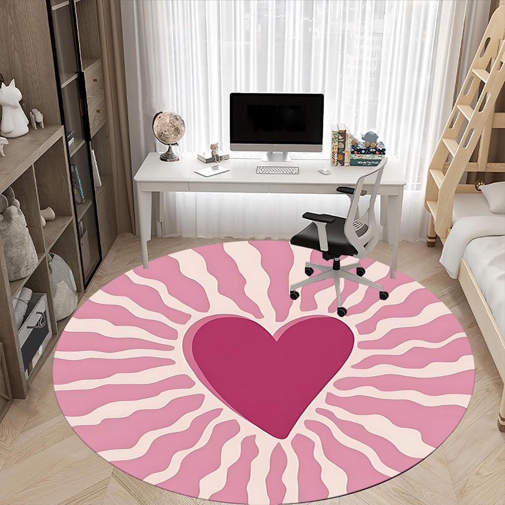 1pc Zebra Heart Office Round Area Rug, Mat Suitable For Office, Under Office Chairs Bedroom Living Room Home Decor, Room Deco