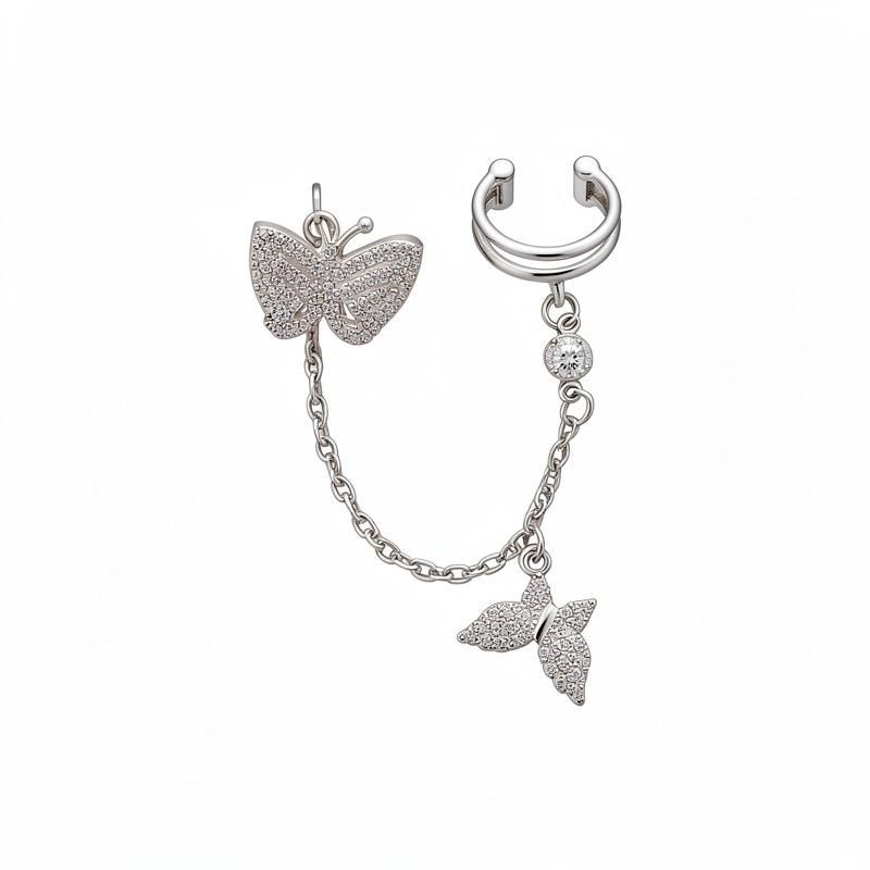 Silver Needle Zircon Butterfly Pendant Earrings Earrings Clips Personalized Design Sense Fashion Exquisite Earrings Light Luxury Premium Earrings