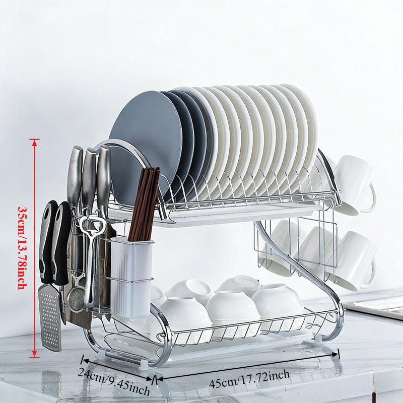 

1PC 2/3 Tier Dish Draining Rack Carbon Steel Kitchen Tableware Storage Rack with Cup Strainer Chopsticks Cutting Board Holder