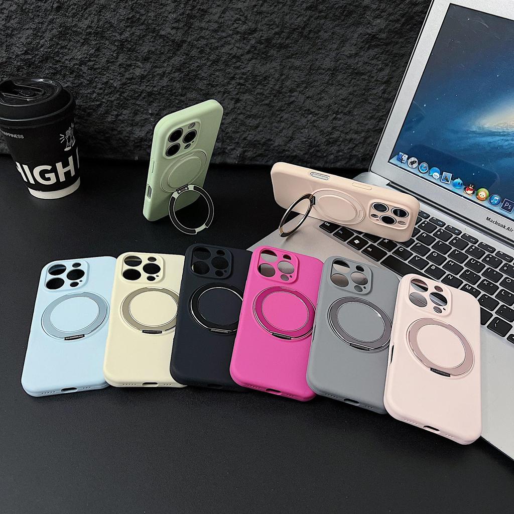 iPhone 16 PRO Liquid Silicone Case with 360° Rotating Stand & Magnetic Anti-Drop Protection for Apple 15