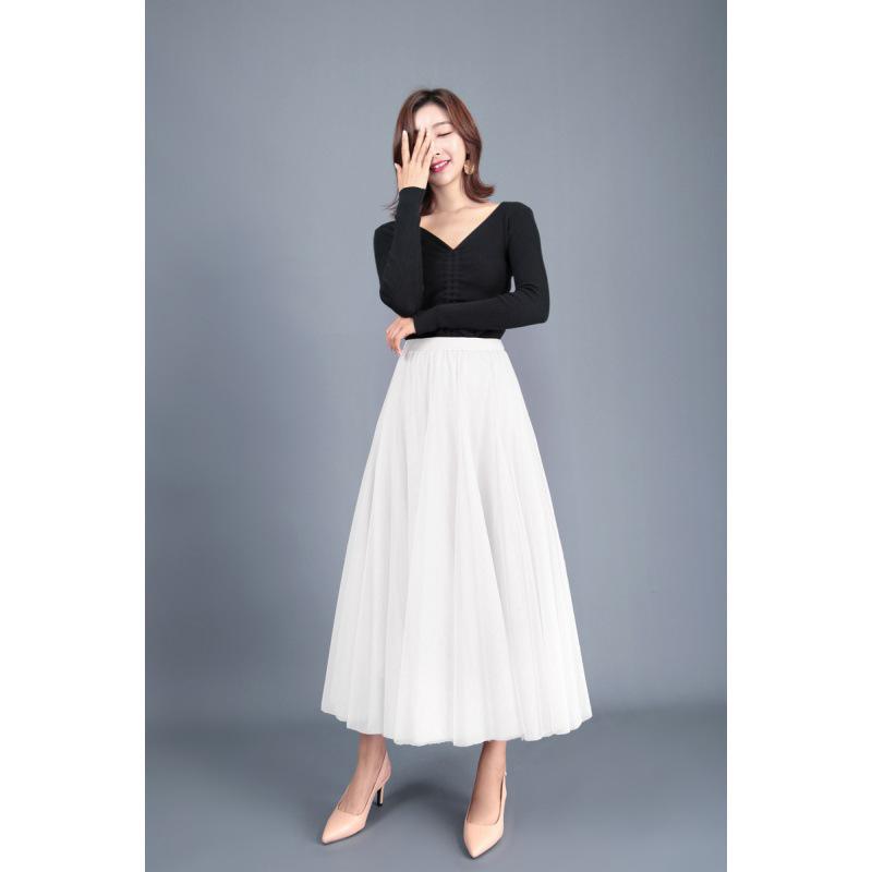 Elegant A-Line Pleated High Waist Mesh Skirt - Autumn Collection for Women