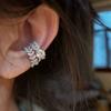 Copper Crystal Leaves Earrings Clip for Women Shiny Round Zircon Ear Clip Personality C-Shaped Earcuff Fake Piercing Jewelry