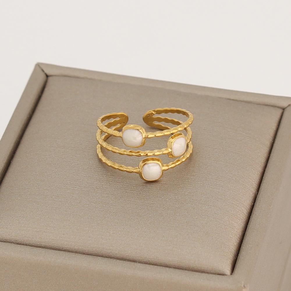 Women's Gold Geometric Stainless Steel Open Ring - French Retro Luxury Style