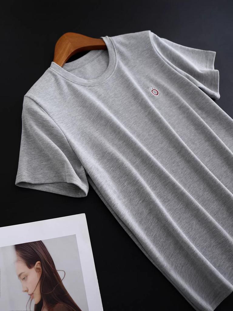 Women's Summer Embroidered Short-Sleeve T-shirt: Versatile Solid Color Base Layer Tee