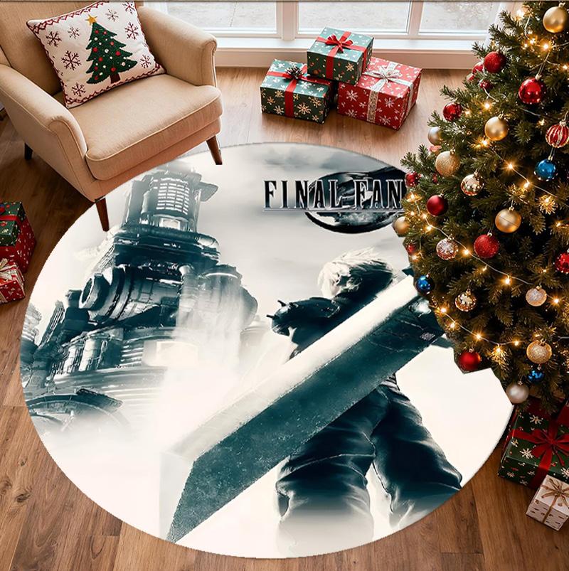Final Fantasy Pattern Round Rug, Indoor/Outdoor Mat, for Picnic, Gameroom, Bedroom, Office, Living Room, Home Decor Carpet, Birthday Gift