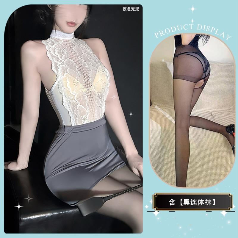 One-piece hip-wrapped sexy royal sister waist lace nightdress hip-wrapped one-piece secretary short skirt set premium set