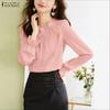 ZANZEA Women Elegant Round Neck Casual Long Sleeve Blouse