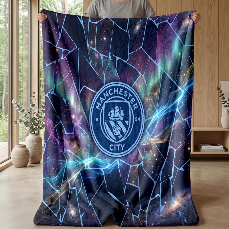 Manchester City Theme Blanket Soft Flannel Blanket Plush Throw Blanket Cozy Sofa Bed Blanket for Home Decor