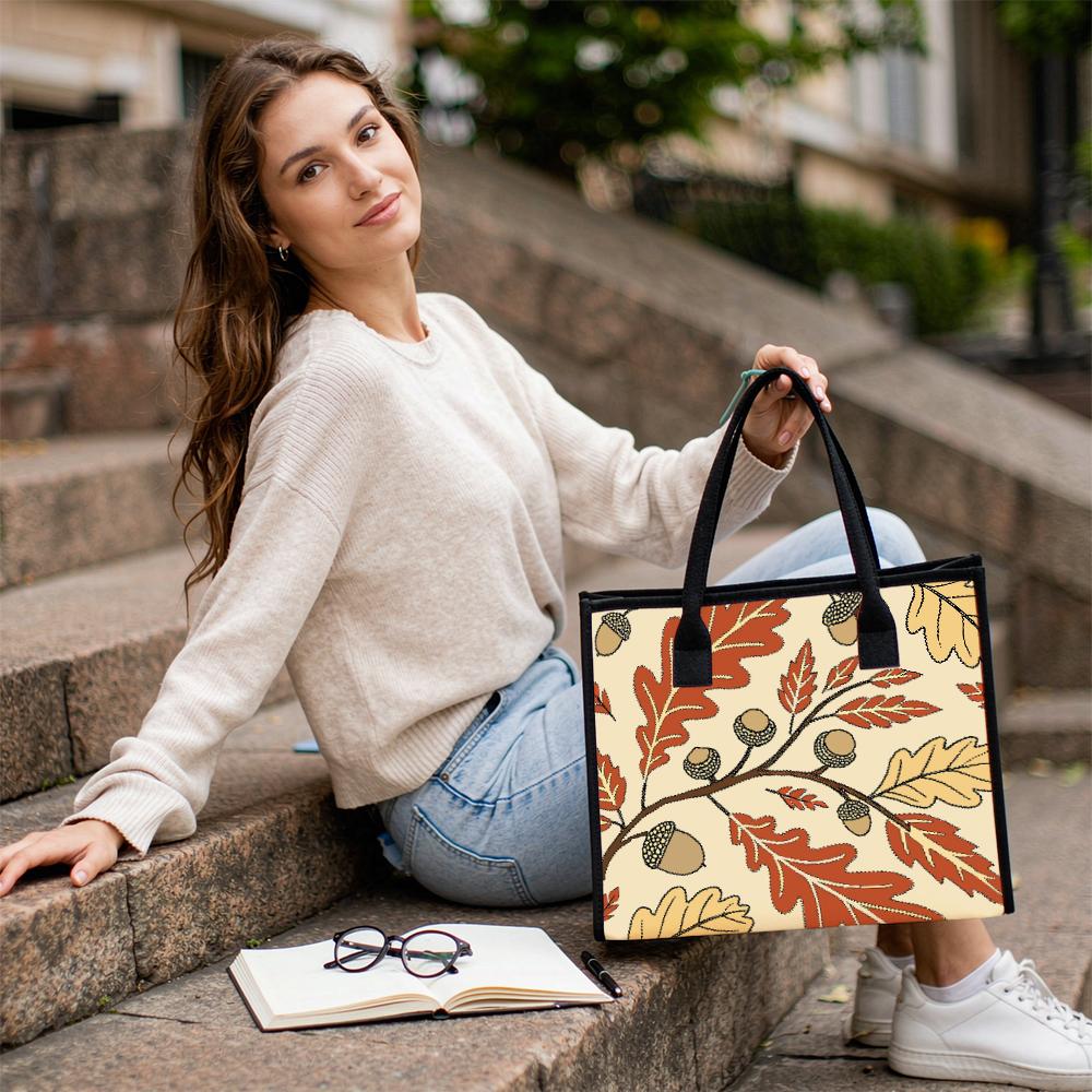 Autumn Oak Leaf Acorn Printed Casual Tote Bag for Daily Commute