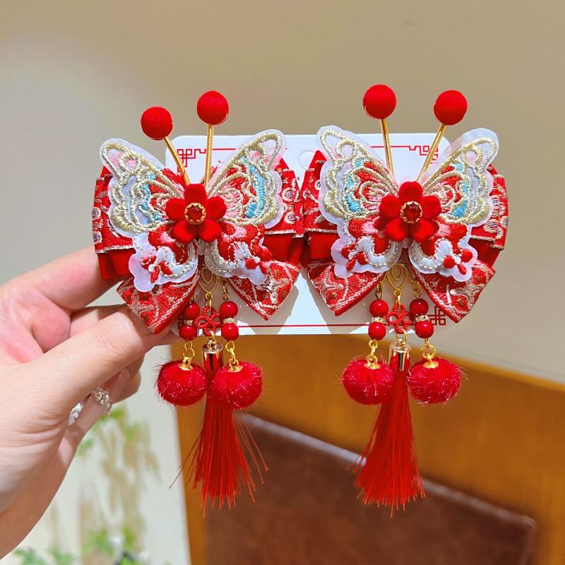 Hanfu Kopfschmuck Kinder Neujahr Haarnadel Niedlich Süß Chinesischer Stil Rote Haarspangen Quaste Antiker Stil Haarspange
