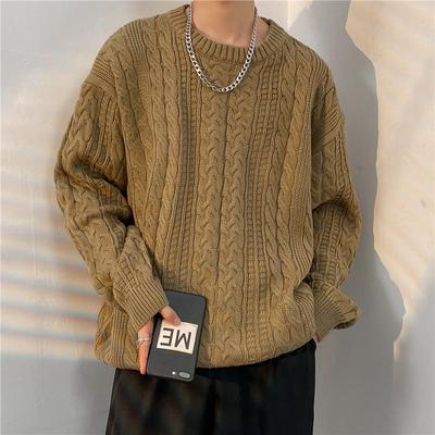 Men's Autumn and Winter Plus Size Thick Short Sweater Warm Solid Color Round Neck Loose Sweater Inner Layer with Pullover Knit Sweater Outer Layer