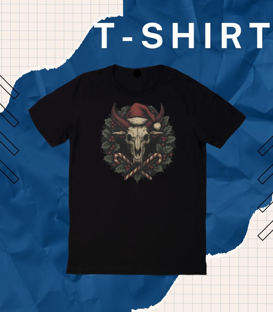Krampus Wreath: Horned Skull Santa with Candy-Cane Crossbones  T-Shirt Chris.