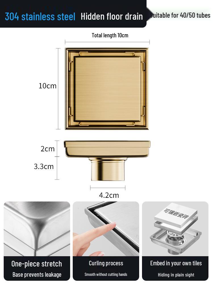 Bright Light 304 Stainless Steel Invisible Floor Drain - Odor-Resistant for Hotel Showers