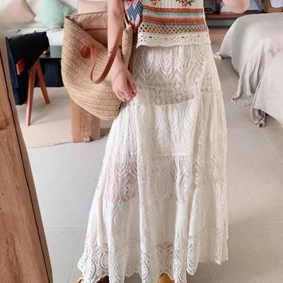 DIMANAF 2025 Nieuwe rok voor dames, breien, kant, lange vakantie, effen, uitgehold, sexy, holle zomerstijl, losse basisjurk