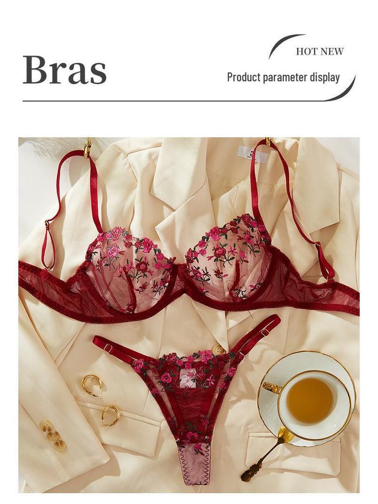 Ensemble de Lingerie en Maille à Fleurs Brodées Français: Design Sexy et Séduisant en Stock