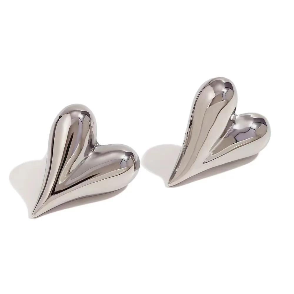 

Charm Fashion Heart Stud Earrings for Women Luxury Gold Color Stainless Steel Korea Earring Jewelry Accessory Gift Colorfast срібний