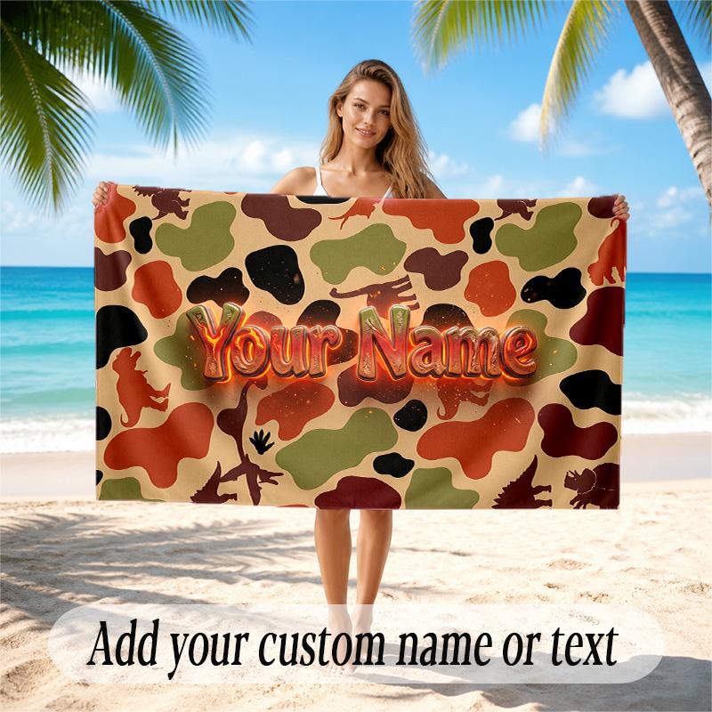 Decorative Artwork Theme Quick Dry Beach Towel Custom Name Text Print Large Sand Resistant Towel Beach Vacation