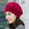 Pure Color Mom Hat Knitted Wool Female Berets Casual Winter Flower Hat  Autumn Winter