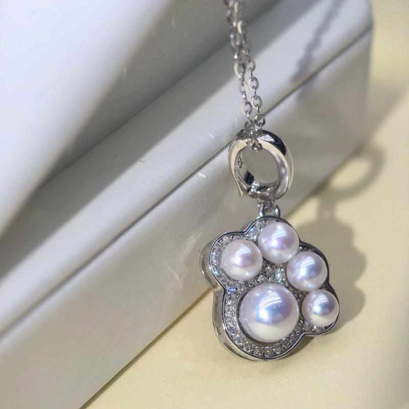 Zhuji Sötvattenspärlhalsband med S925 Silver Kattassberlock Choker