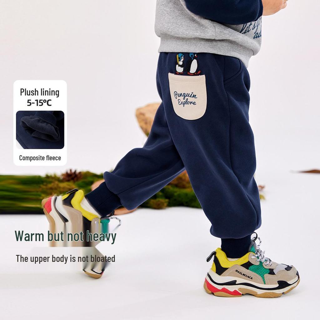 Cartoon-Taschen-Winterhose mit Samtfutter – Verdickte Freizeit- und Sportbekleidung für Jungen und Mädchen