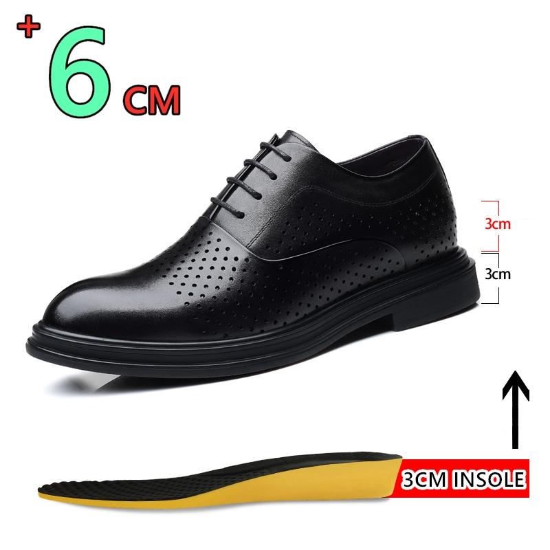 Breathable Summer Elevator Shoes Men Dress Shoes 3/6/8cm Men Formal Shoes Classic Business Hollow Men Oxfords Footwear Suit Shoe
