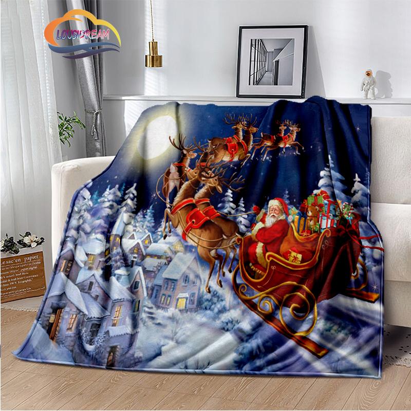 Merry Christmas Series Santa Blanket Flannel Warmth Soft Plush Sofa Bed Throwing