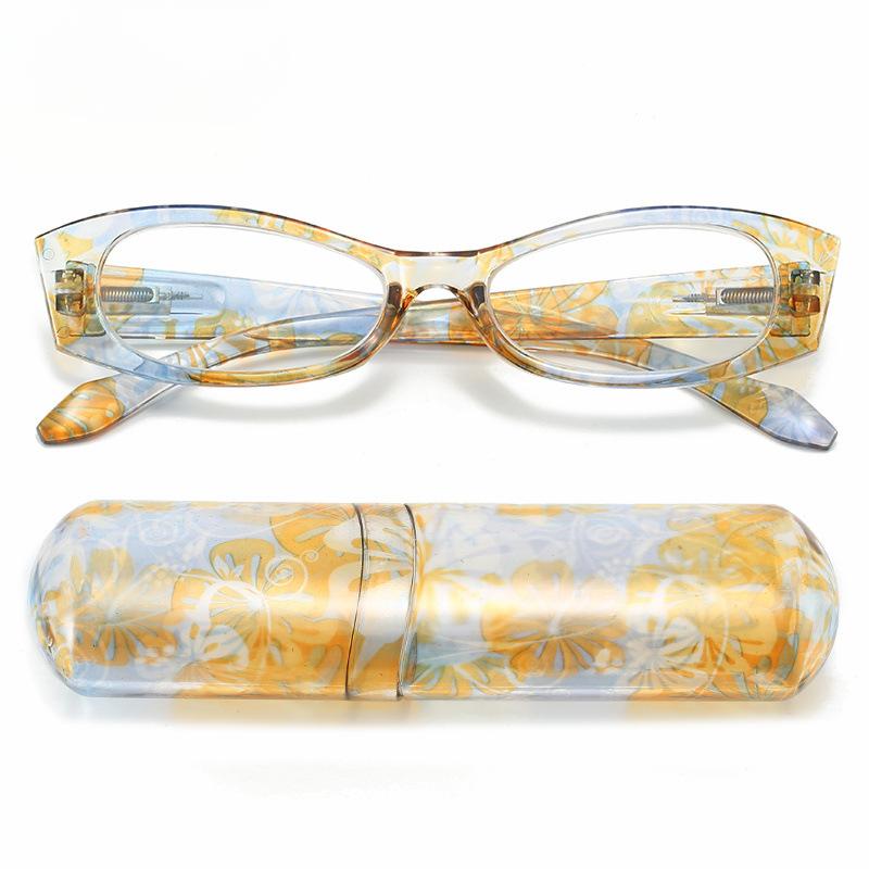 

Portable Reading Glasses Gift Colored Glasses Case Ac Eyeglass Lenses Floral Print Spring Leg Presbyopia Glasses +4.0