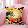 Japanese Waves Cushion Cover Linen Pillowcase Cover Soft Decor for Sofa Home Room