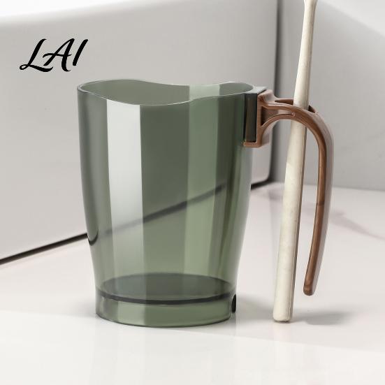 Inverted Draining Mouthwash Cup Clear Toothbrush with Handle Plastic Holder Easy Clean Wide Mouth Tumbler Storage Slot Modern Bathroom Accessory for